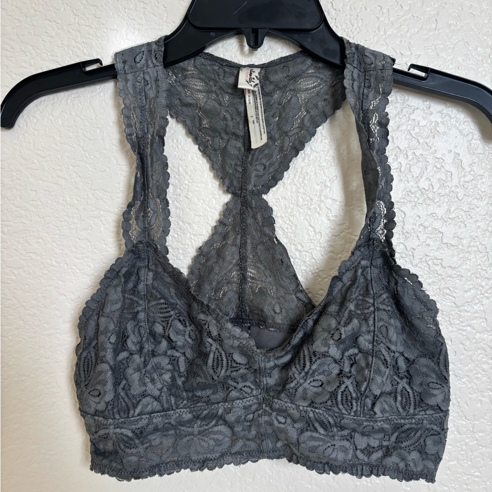 Intimately Free People Small Gray Lace Racerback Wireless Bralette Bra Festival